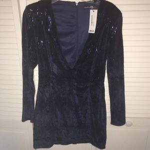 Navy blue sequin/velvet long sleeve dress